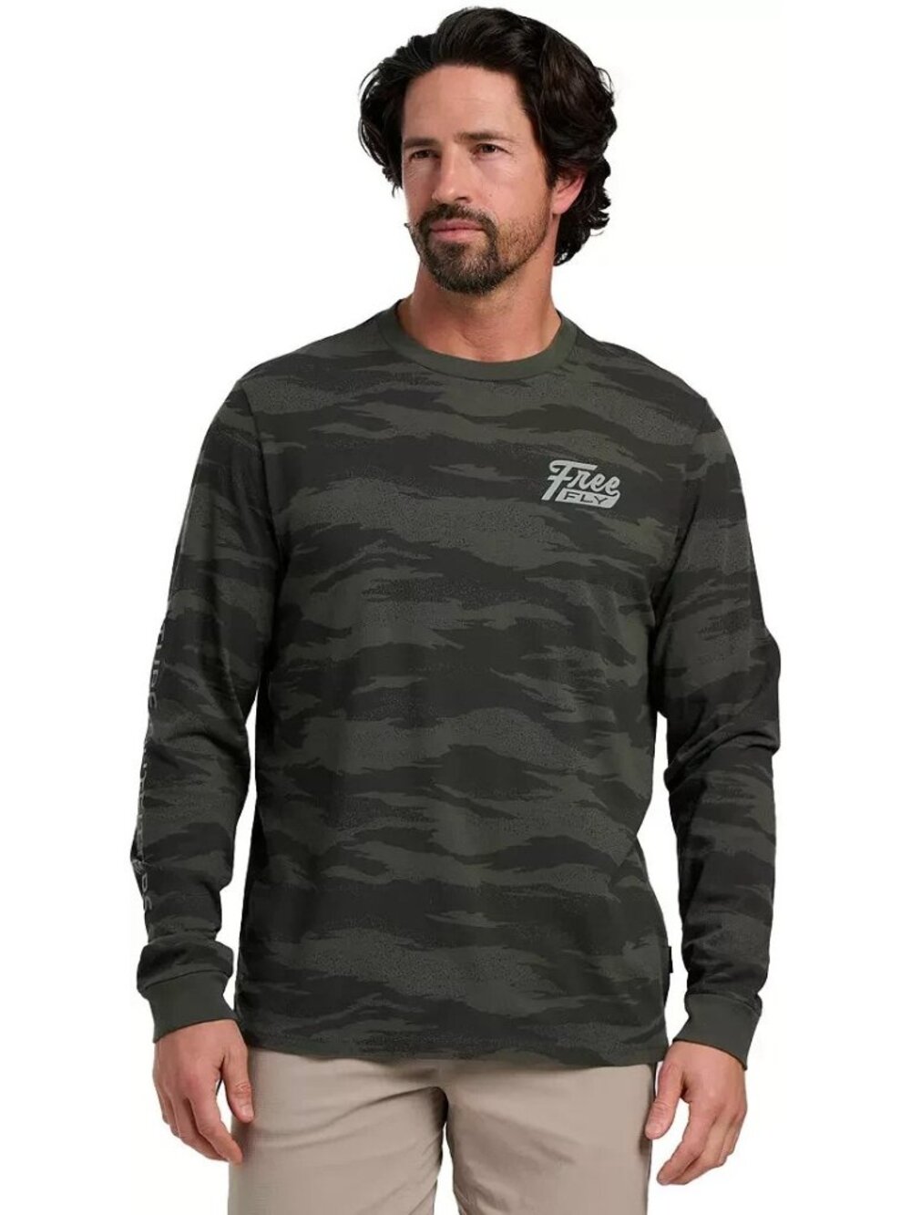 Free Fly Men's Hydro Mist Dark Camo Long Sleeve Shirt Crew Neck Size Large Soft